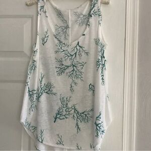 Sleeveless White Tank with Teal Coral Print - Women's Top